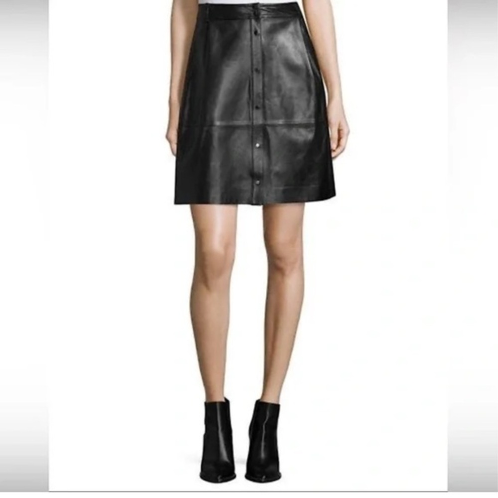 Vince Dark Leather A-Line Skirt
